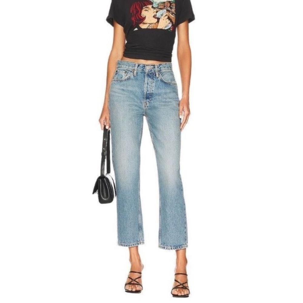 RE/DONE 70’s Stove Pipe Straight Leg Cropped Jeans NWT Medium Blue - Picture 3 of 16